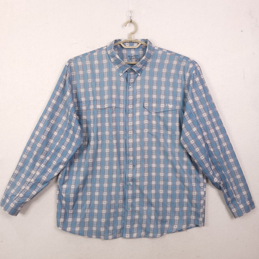 Huk Performance Fishing Shirt Mens 2XL Plaid Ventilated Button Up Performance
